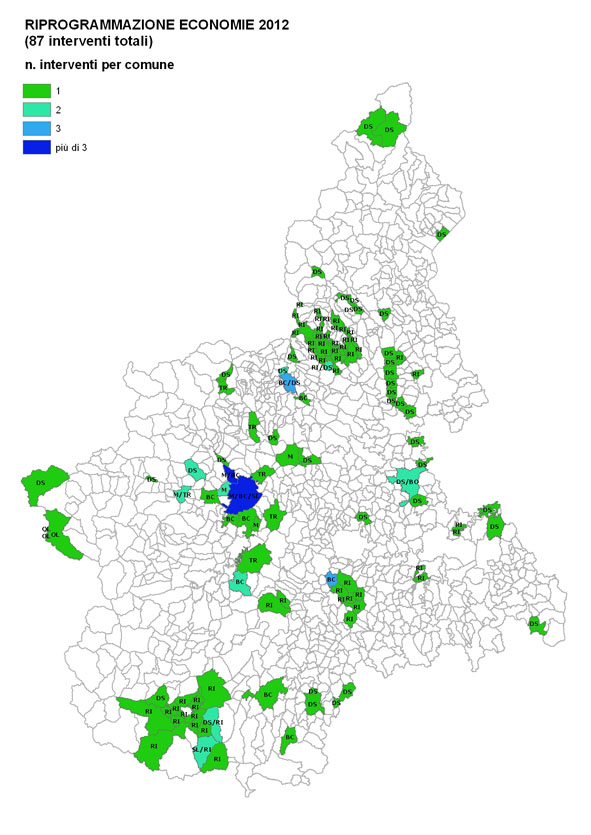Riprogrammazione economie 2012 - NUMERO INTERVENTI PER COMUNE